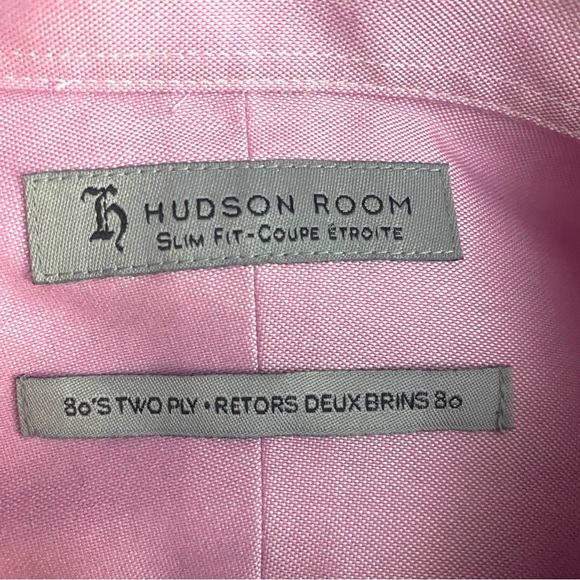 Hudson Room 100% Egyptian Cotton Men’s Petal Pink Button‎ Down Shirt Slim Sz 36 - Picture 6 of 9
